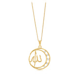 Sterling Silver Gold Plated CZ Crescent Moon Allah Pendant