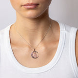 Sterling Silver Filigree Crescent Moon with Rose Gold Plated CZ Allah Pendant