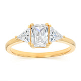 Sterling Silver Gold Plated Emerald and Trillion Cut Cubic Zirconia Ring