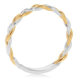 Sterling Silver Two Tone Gold Plated Braided Ring with Plain Shank