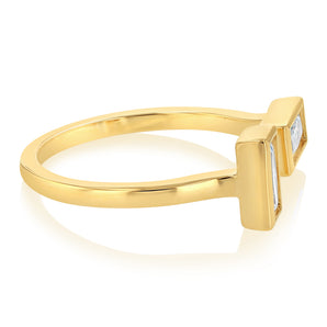 Sterling Silver Gold Plated Baguette Cubic Zirconia Open Ring