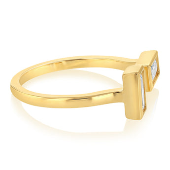 Sterling Silver Gold Plated Baguette Cubic Zirconia Open Ring