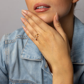 Sterling Silver Gold Plated Baguette Cubic Zirconia Open Ring