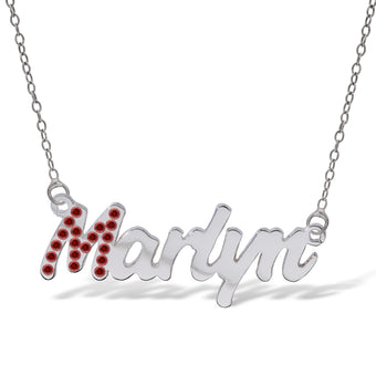 Personalised Sterling Silver Name Pendant with Cubic Zirconia on 40cm Chain - January