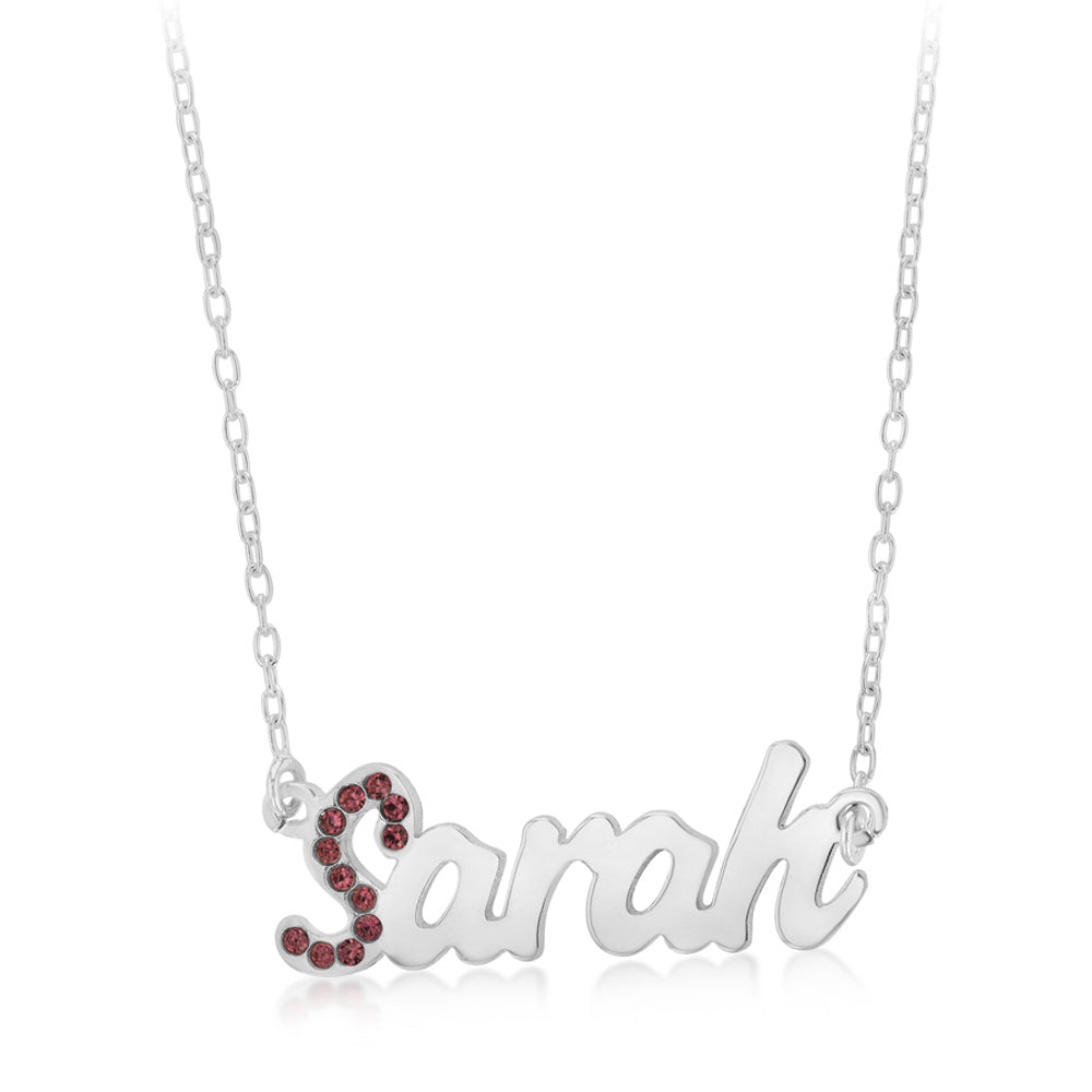 Personalised Sterling Silver Name Pendant with Cubic Zirconia on 40cm Chain - February