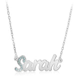 Personalised Sterling Silver Name Pendant with Cubic Zirconia on 40cm Chain - March