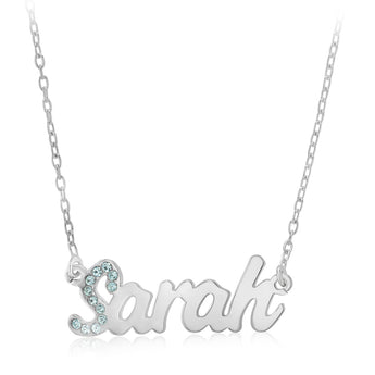 Personalised Sterling Silver Name Pendant with Cubic Zirconia on 40cm Chain - March