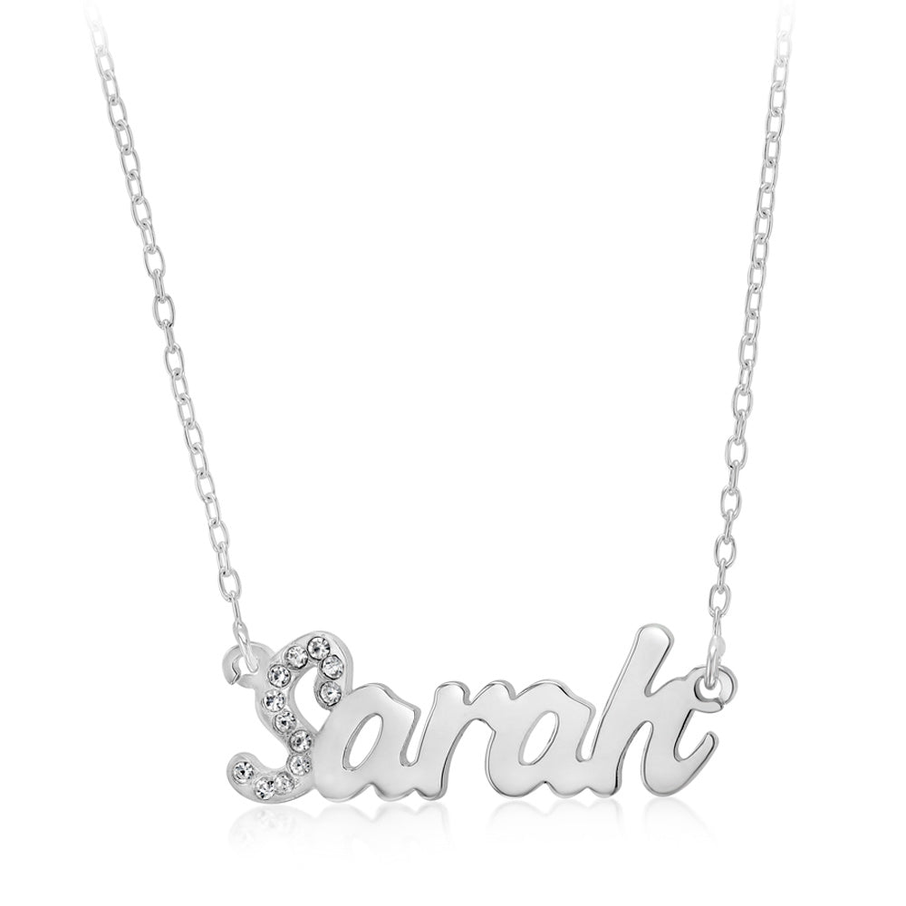 Personalised Sterling Silver Name Pendant with Cubic Zirconia on 40cm Chain - April