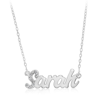 Personalised Sterling Silver Name Pendant with Cubic Zirconia on 40cm Chain - April