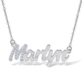 Personalised Sterling Silver Name Pendant with Cubic Zirconia on 40cm Chain - April