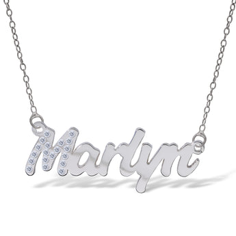 Personalised Sterling Silver Name Pendant with Cubic Zirconia on 40cm Chain - April