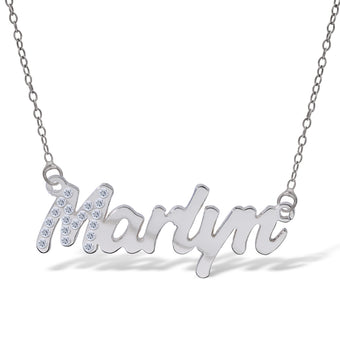 Personalised Sterling Silver Name Pendant with Cubic Zirconia on 40cm Chain