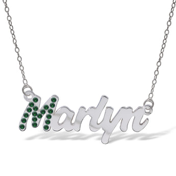 Personalised Sterling Silver Name Pendant with Cubic Zirconia on 40cm Chain - May