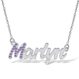 Personalised Sterling Silver Name Pendant with Cubic Zirconia on 40cm Chain - June