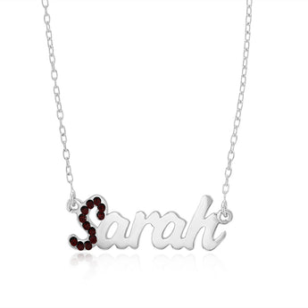 Personalised Sterling Silver Name Pendant with Cubic Zirconia on 40cm Chain - July