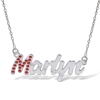 Personalised Sterling Silver Name Pendant with Cubic Zirconia on 40cm Chain - July