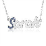 Personalised Sterling Silver Name Pendant with Cubic Zirconia on 40cm Chain - September
