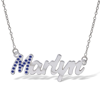 Personalised Sterling Silver Name Pendant with Cubic Zirconia on 40cm Chain - September