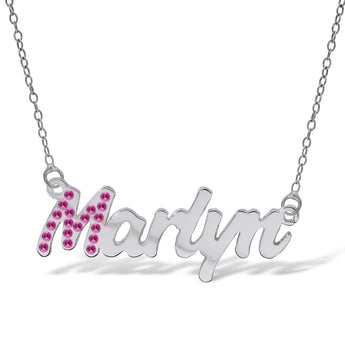 Personalised Sterling Silver Name Pendant with Cubic Zirconia on 40cm Chain - October