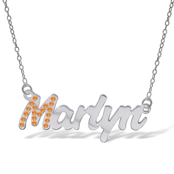 Personalised Sterling Silver Name Pendant with Cubic Zirconia on 40cm Chain - November