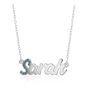 Personalised Sterling Silver Name Pendant with Cubic Zirconia on 40cm Chain - January