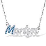 Personalised Sterling Silver Name Pendant with Cubic Zirconia on 40cm Chain - December