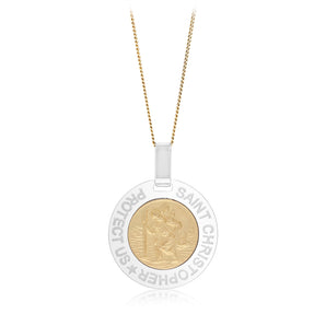 St Christopher Two Tone Pendant in Sterling Silver