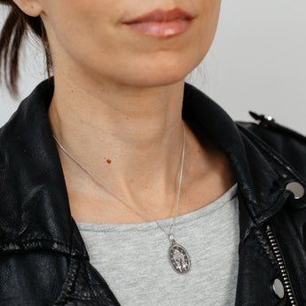 Sterling Silver Rhodium Plated Large Holy Mary Pendant