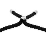 Engravable Rhodium ID Black Adjustable Chord Bracelet in Sterling Silver