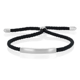 Engravable Rhodium ID Black Adjustable Chord Bracelet in Sterling Silver