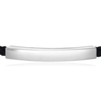 Engravable Rhodium ID Black Adjustable Chord Bracelet in Sterling Silver