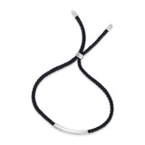 Engravable Rhodium ID Black Adjustable Chord Bracelet in Sterling Silver