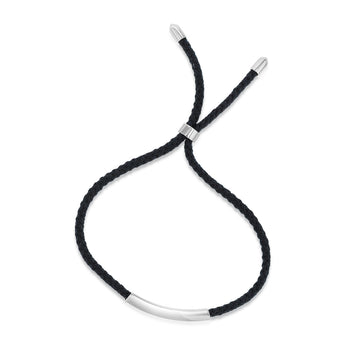 Engravable Rhodium ID Black Adjustable Chord Bracelet in Sterling Silver