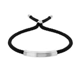 Engravable Rhodium ID Black Adjustable Chord Bracelet in Sterling Silver