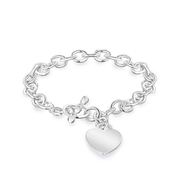 Engravable Heart Oval Belcher 19cm Bracelet in Sterling Silver