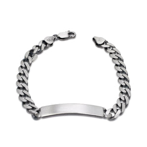 Engravable ID Oxidised Curb 21cm Bracelet in Sterling Silver