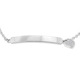 Engravable ID with Heart Charm 18cm Adjustable Bracelet in Sterling Silver
