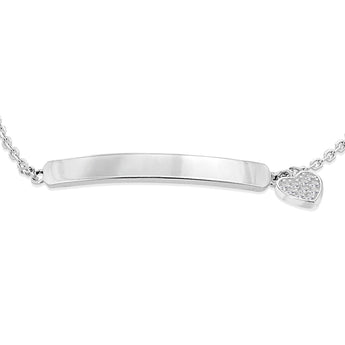 Engravable ID with Heart Charm 18cm Adjustable Bracelet in Sterling Silver