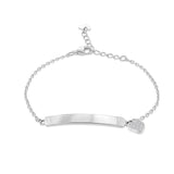 Engravable ID with Heart Charm 18cm Adjustable Bracelet in Sterling Silver