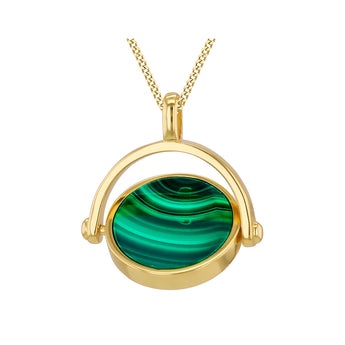 Engravable Spinning Malachite Pendant in Gold Plated Sterling Silver