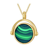 Engravable Spinning Malachite Pendant in Gold Plated Sterling Silver