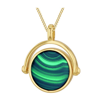 Engravable Spinning Malachite Pendant in Gold Plated Sterling Silver