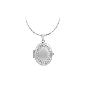 Engravable Cubic Zirconia Oval Locket Pendant in Sterling Silver