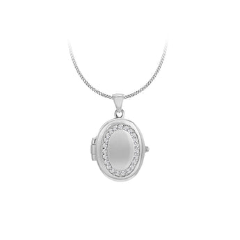 Engravable Cubic Zirconia Oval Locket Pendant in Sterling Silver