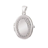 Engravable Cubic Zirconia Oval Locket Pendant in Sterling Silver