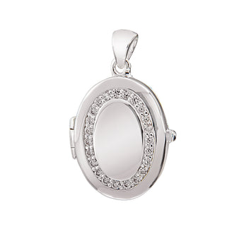 Engravable Cubic Zirconia Oval Locket Pendant in Sterling Silver