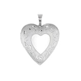 Engravable 20mm Heart Floral Locket Pendant in Sterling Silver