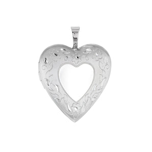 Engravable 20mm Heart Floral Locket Pendant in Sterling Silver