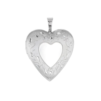 Engravable 20mm Heart Floral Locket Pendant in Sterling Silver