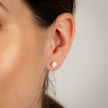 Sterling Silver Gold Plated Cubic Zirconia 6mm Stud Earrings